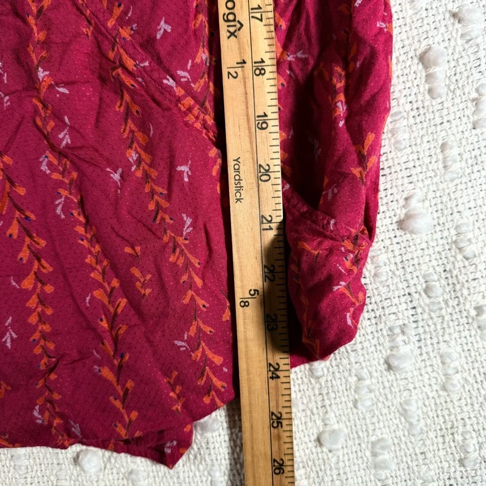 Lucky Brand Top Small Burgundy Wrap-Front Tie Neck Long Sleeve‎ Bohemian